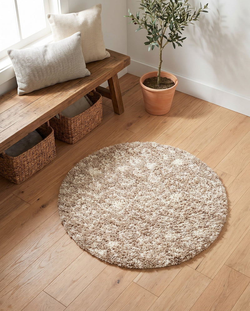 Berber Lattice Shag Collection Area Rug - Atlas (Light Brown) Round Light Brown  lifestyle 72