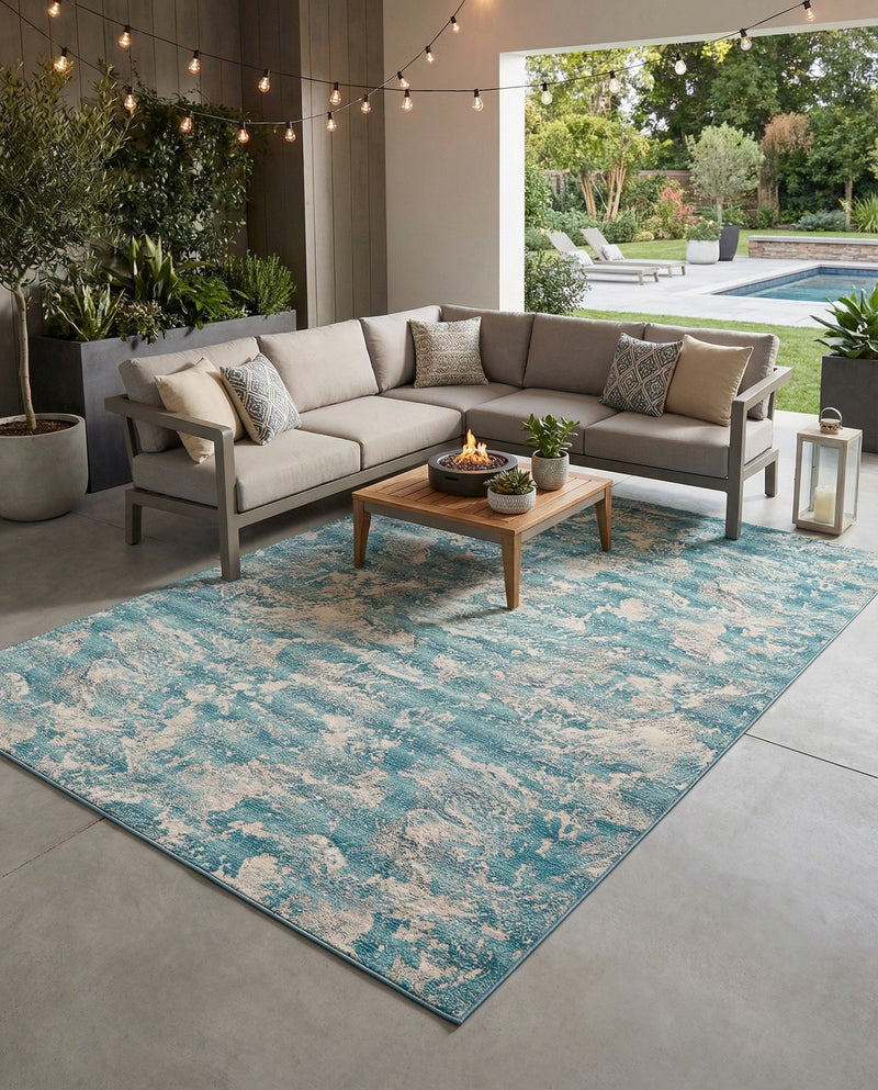 Urban Terrace Collection Area Rug -  Gazebo Rectangle Aqua Blue  lifestyle 14