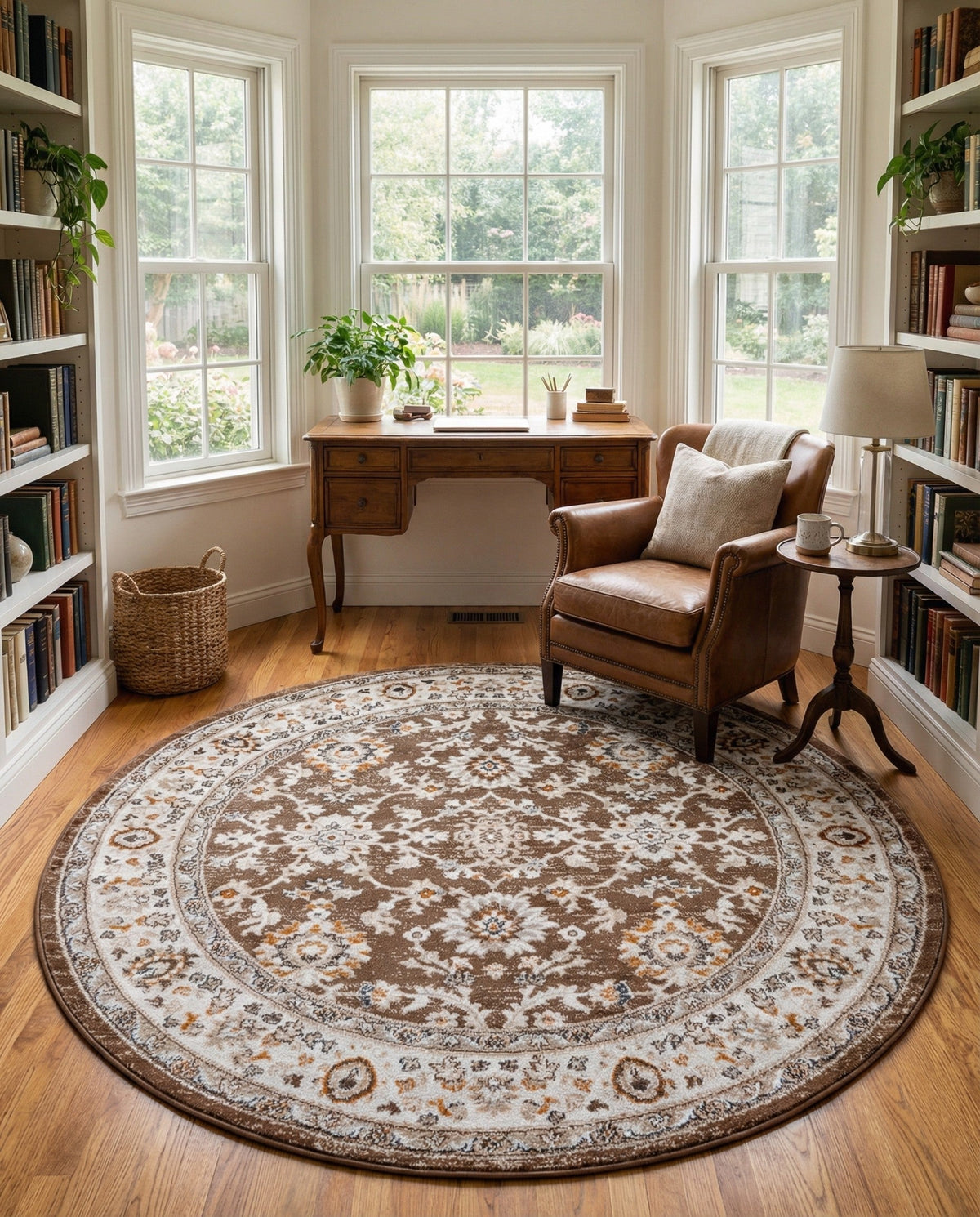 Savannah Elegance Collection Area Rug - Augusta (Brown) Round Brown  lifestyle 81