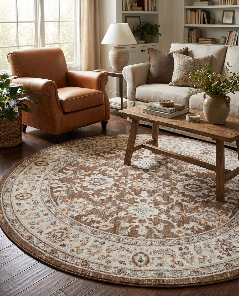 Savannah Elegance Collection Area Rug - Augusta (Brown) Round Brown  lifestyle 68
