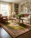 Tabriz Tapestry Collection Area Rug - Azerbaijan (Green) Rectangle Green  lifestyle 15