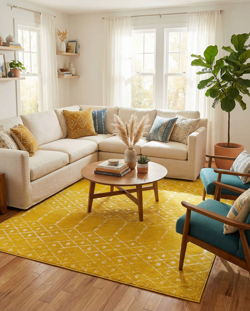 Marrakesh Lattice Collection Area Rug - Casablanca (Yellow) Square Yellow  lifestyle 65