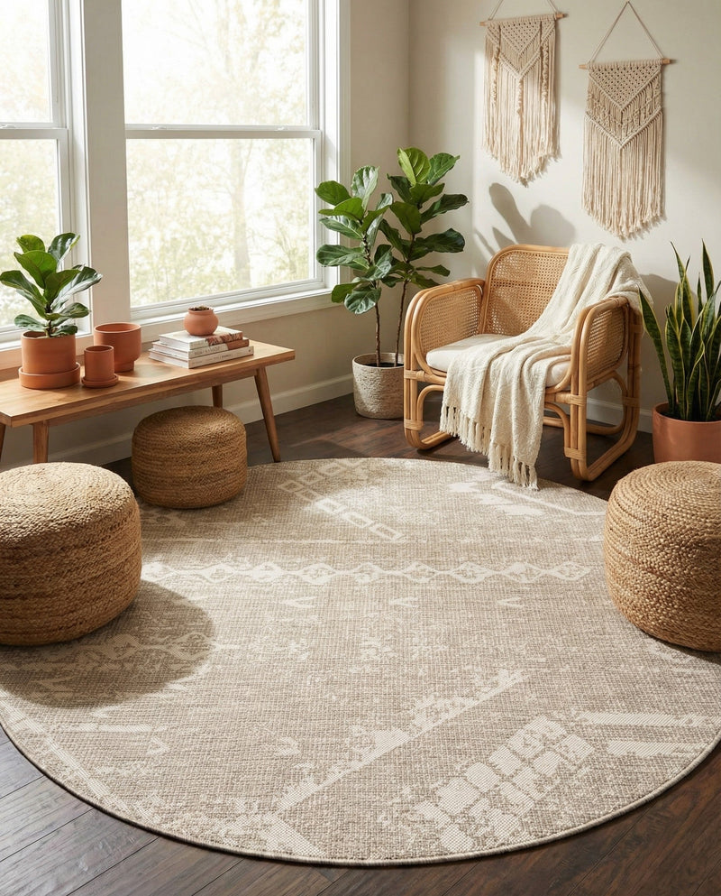 Desert Nomad Terrace Collection Area Rug - Sahara (Gray) Round Gray  lifestyle 68