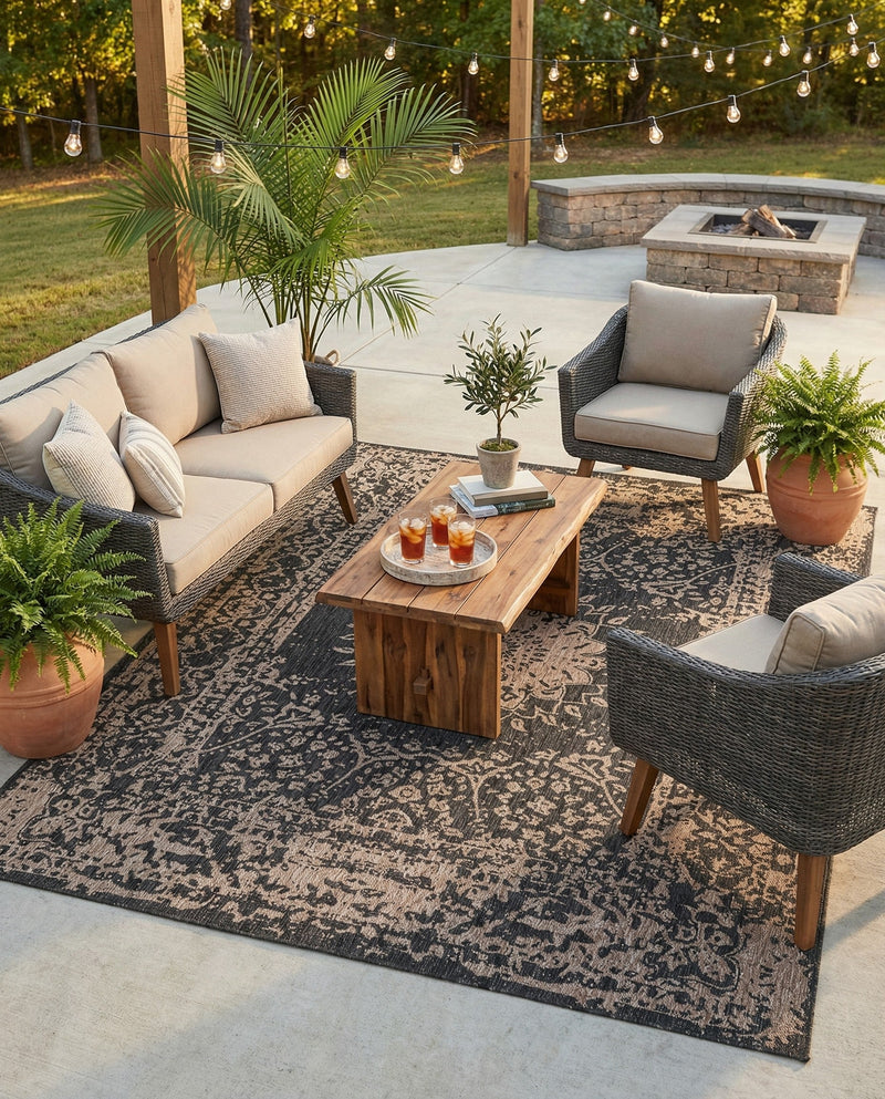Patio Heritage Collection Area Rug -  Lafayette (Black) Rectangle Black  lifestyle 7