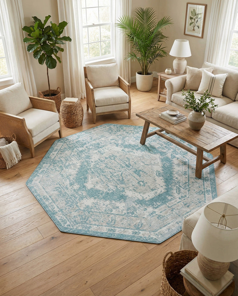 Patio Heritage Collection Area Rug -  Augusta (Aqua) Octagon Aqua  lifestyle 71