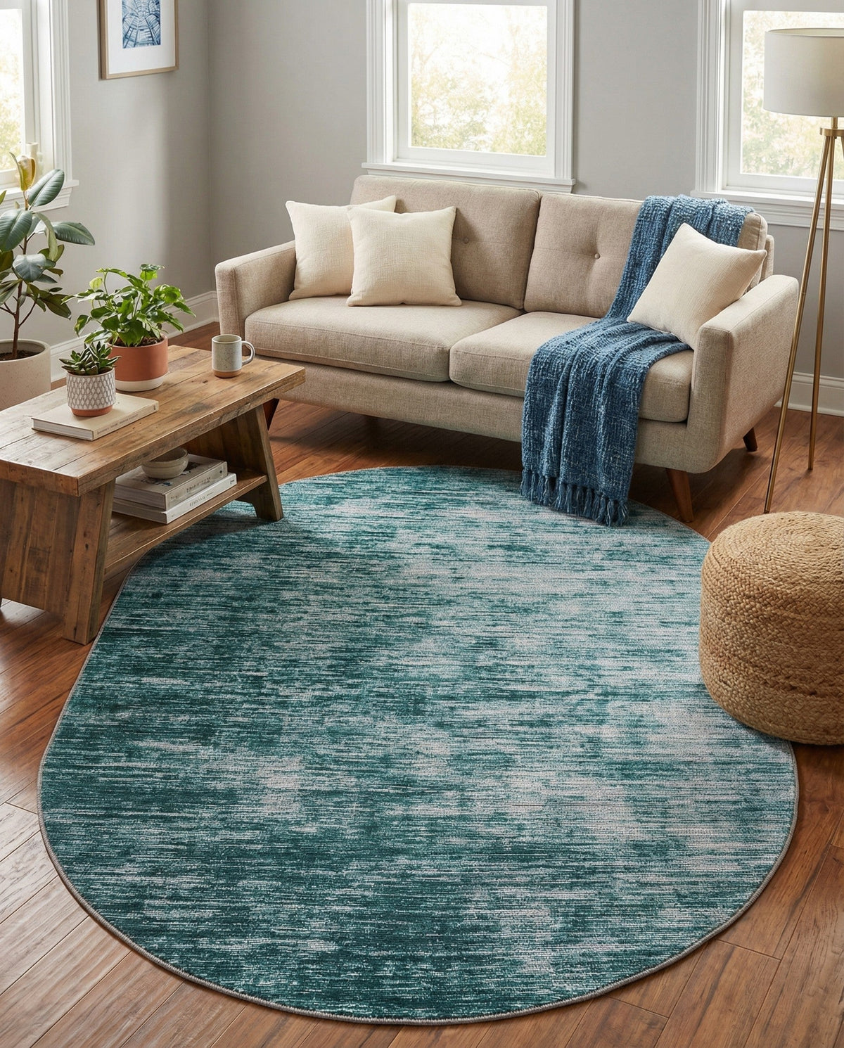 Sahara Essence Collection Area Rug - Oasis (Teal) Oval Teal  lifestyle 83
