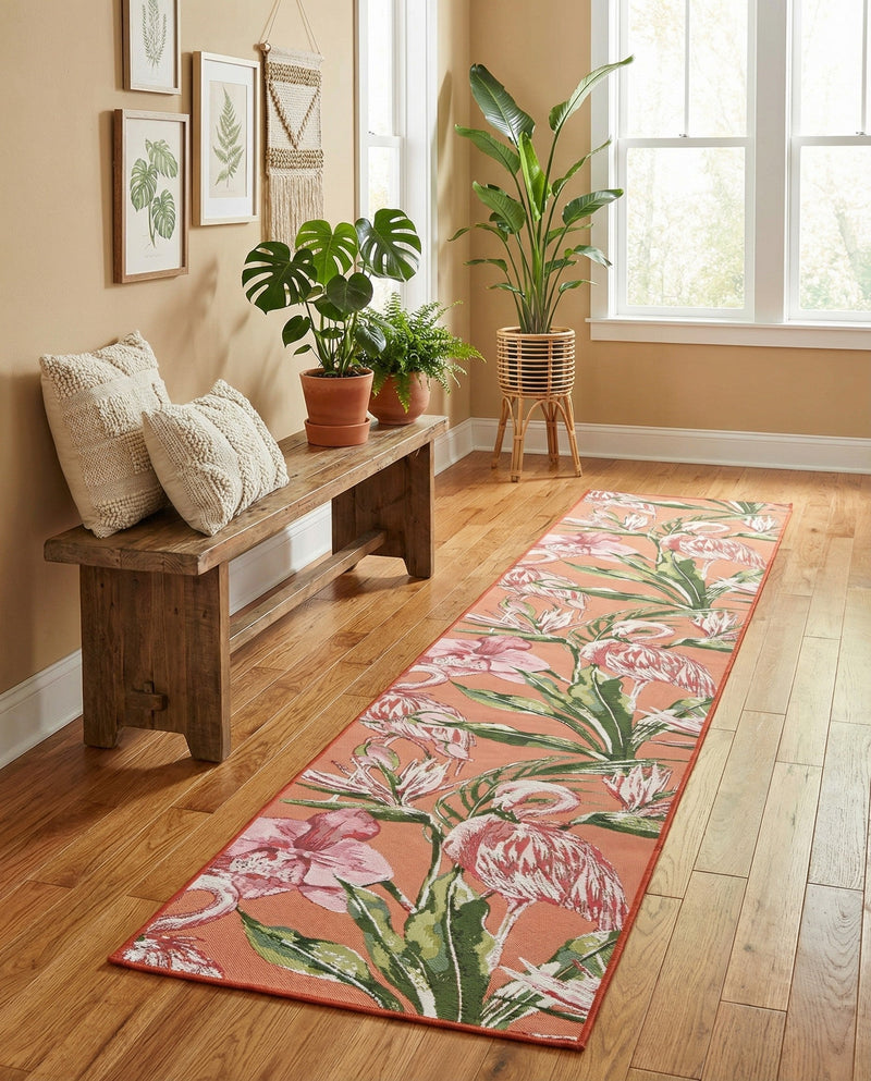 Seaside Blooms Collection Area Rug -  Kyoto Runner Coral  lifestyle 55