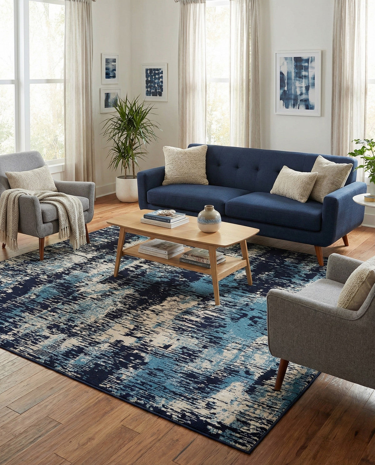 Coastal Haven Collection Area Rug -  Pelican Square Navy Blue  lifestyle 117