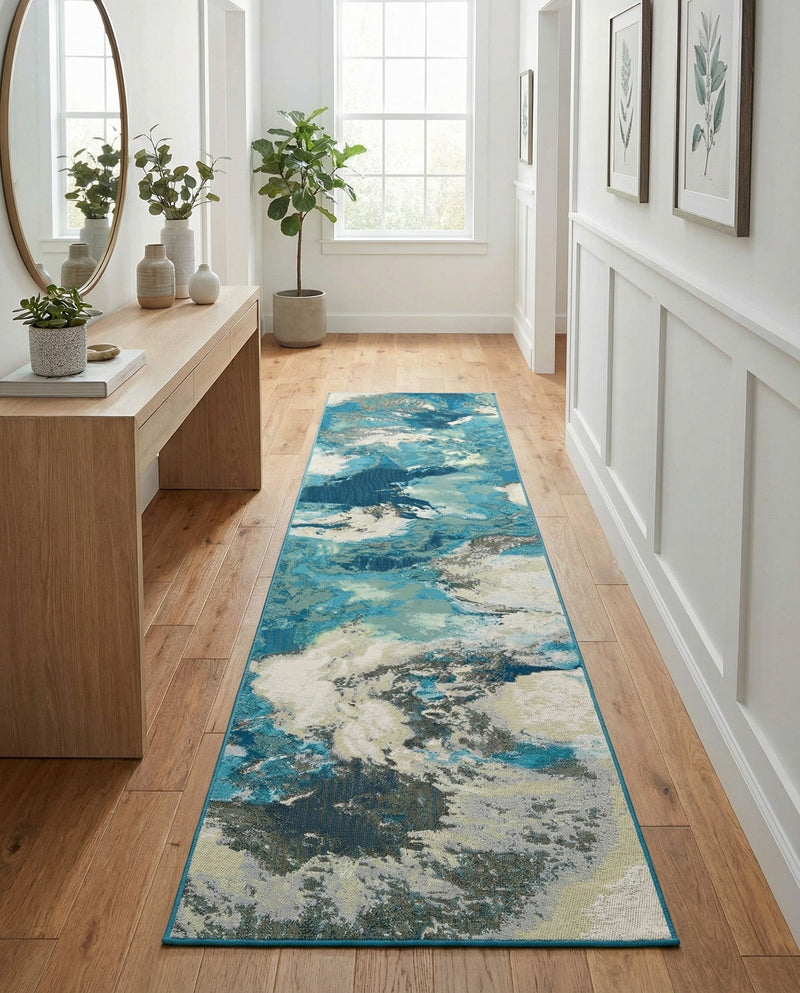 Urban Terrace Collection Area Rug -  Gazebo Runner Blue and Ivory  lifestyle 43