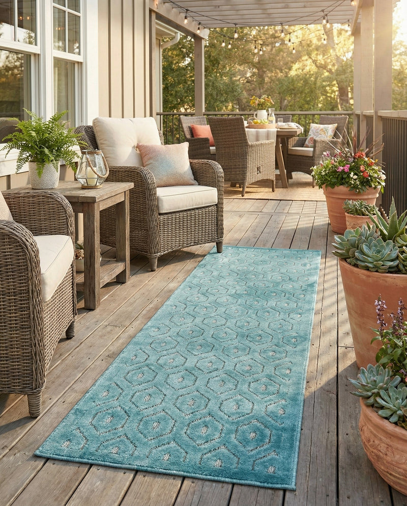 Garden Lattice Charm Collection Area Rug - Arbor (Aqua) Runner Aqua  lifestyle 28