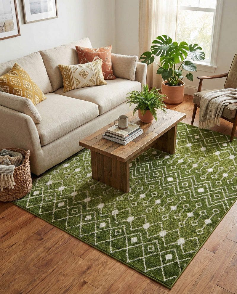 Mediterranean Lattice Collection Area Rug - Santorini (Green) Square Green  lifestyle 34