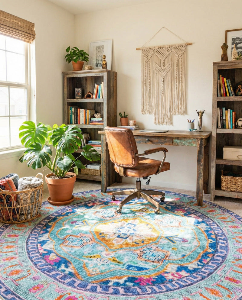 Heritage Elegance Collection Area Rug -  Taj Round Blue  lifestyle 34