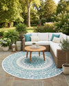 Patio Heritage Collection Area Rug -  Lafayette (Aqua) Round Aqua  lifestyle 57