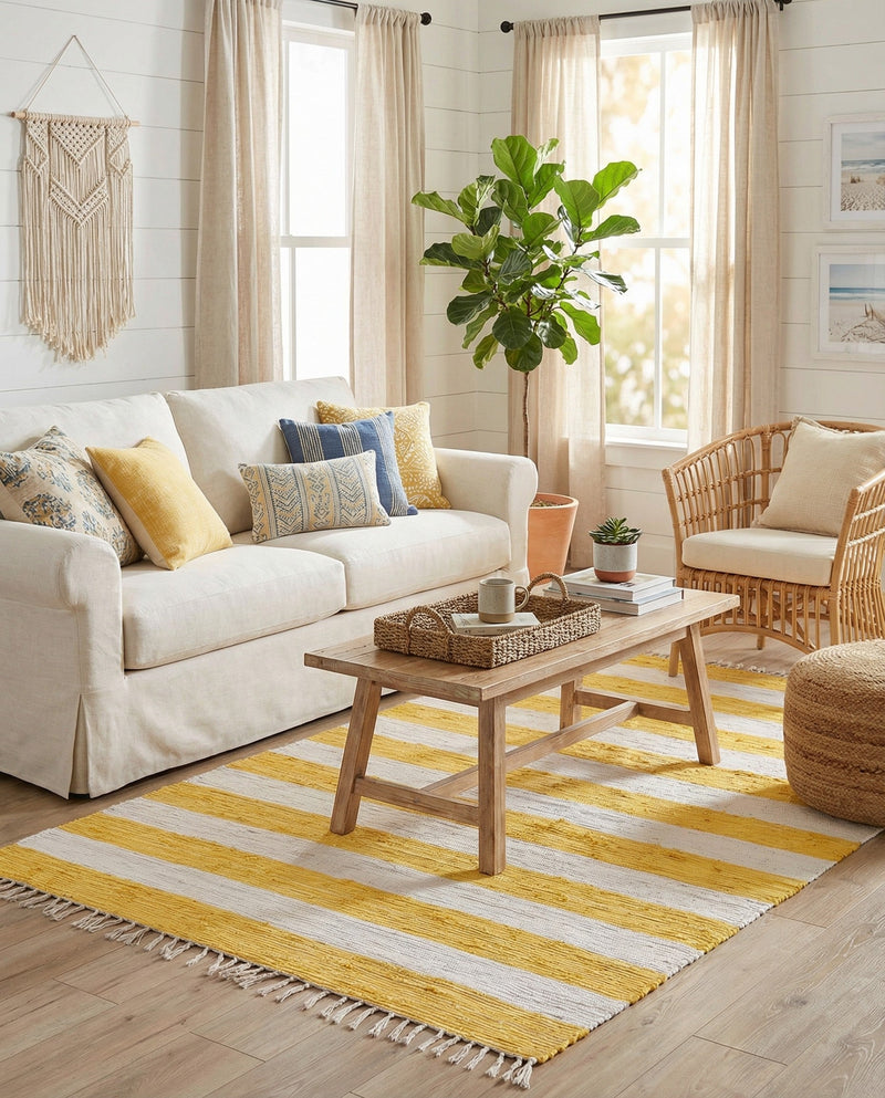 Tassel Trail Collection Area Rug - Pathway (Yellow and Ivory) Rectangle Yellow and Ivory  lifestyle 3