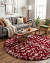Berber Lattice Shag Collection Area Rug - Atlas (Burgundy Red) Round Burgundy Red  lifestyle 24