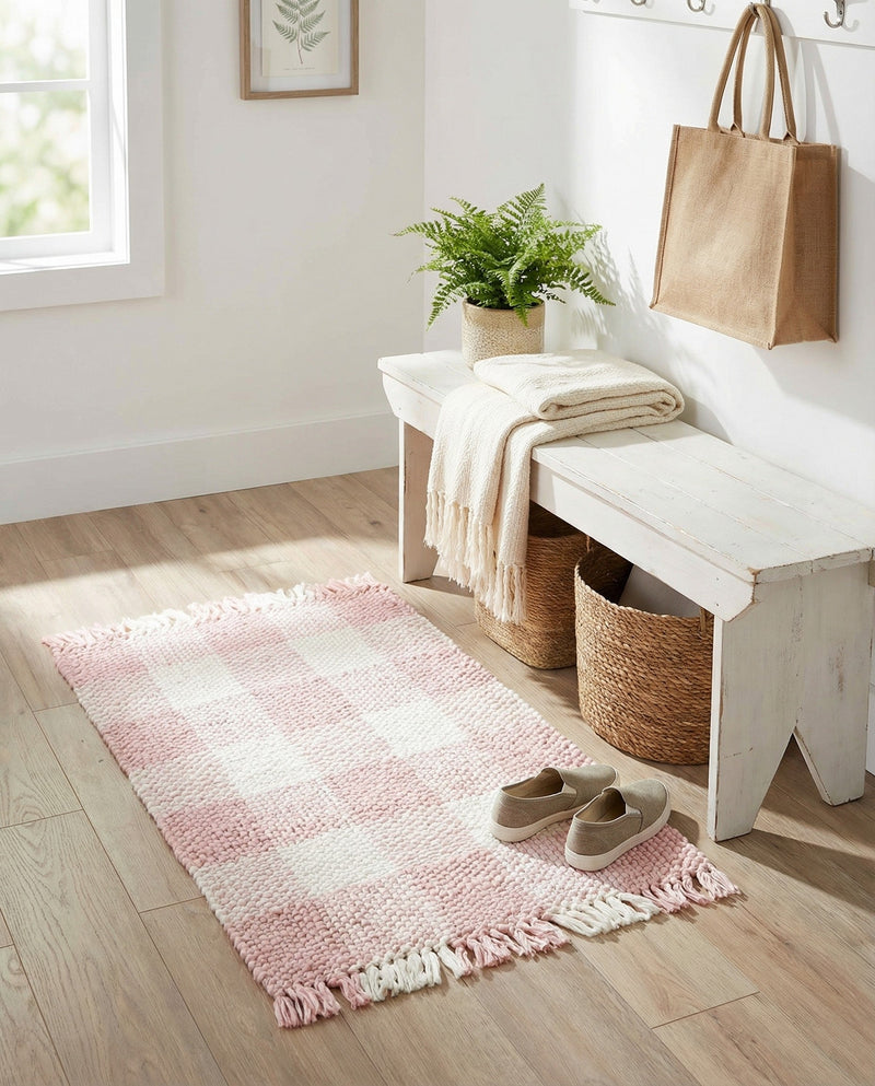 Sustainable Grid Indoor-Outdoor Oasis Collection Area Rug - Savannah Rectangle Pink  lifestyle 19