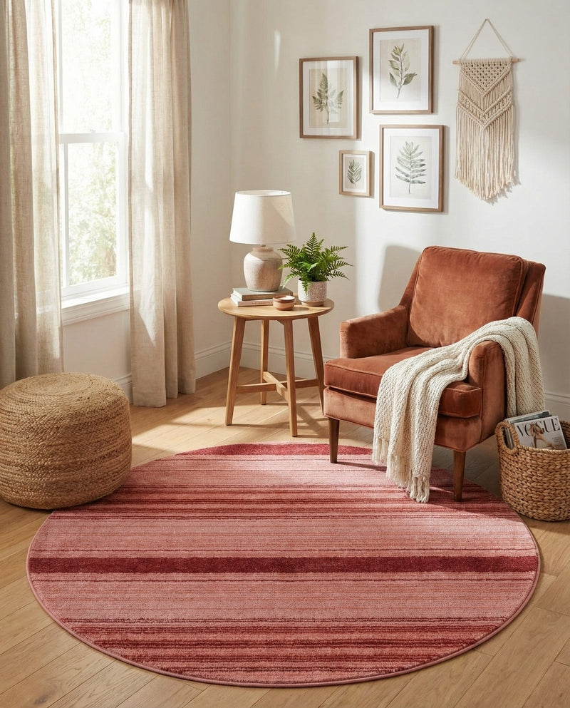 Jewel Oasis Collection Area Rug - Sapphire (Rusty Pink Rose) Round Rusty Pink Rose  lifestyle 55
