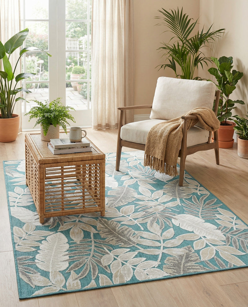Seaside Blooms Collection Area Rug -  Serene Rectangle Light Blue  lifestyle 67