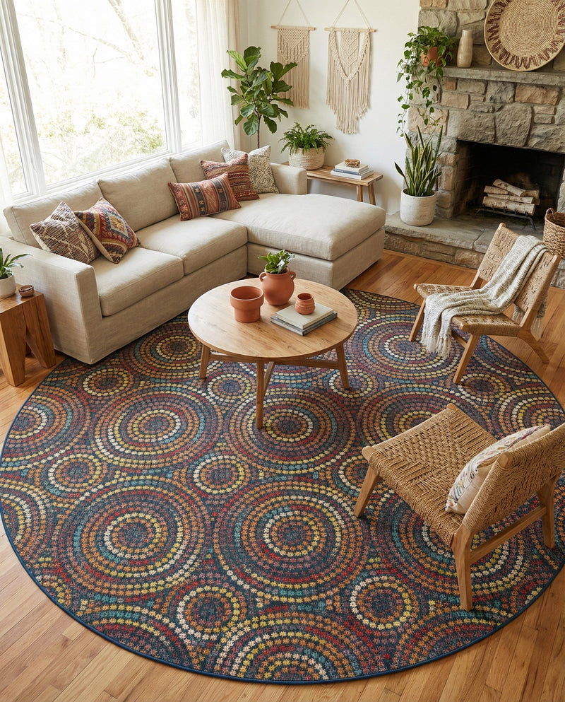 Coastal Terrace Collection Area Rug -  Lagoon Round Multi  lifestyle 43