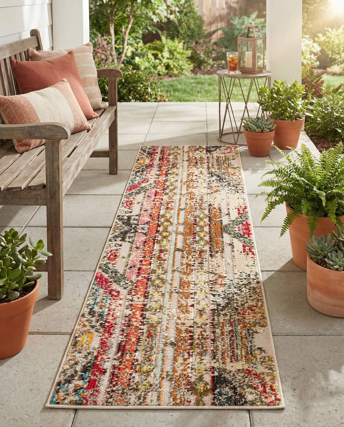 Outdoor Marrakesh Collection Area Rug -  Agadir Runner Multi Beige  lifestyle 143