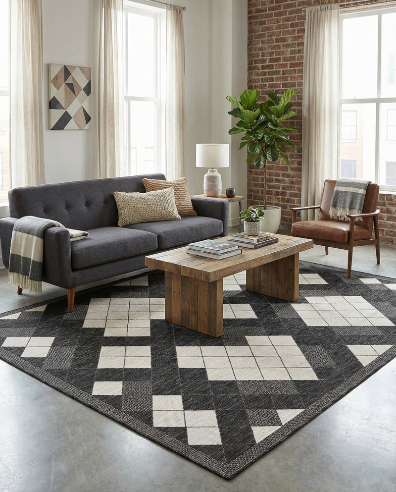 Urban Terrace Collection Area Rug -  Williamsburg Rectangle Black and White  lifestyle 17