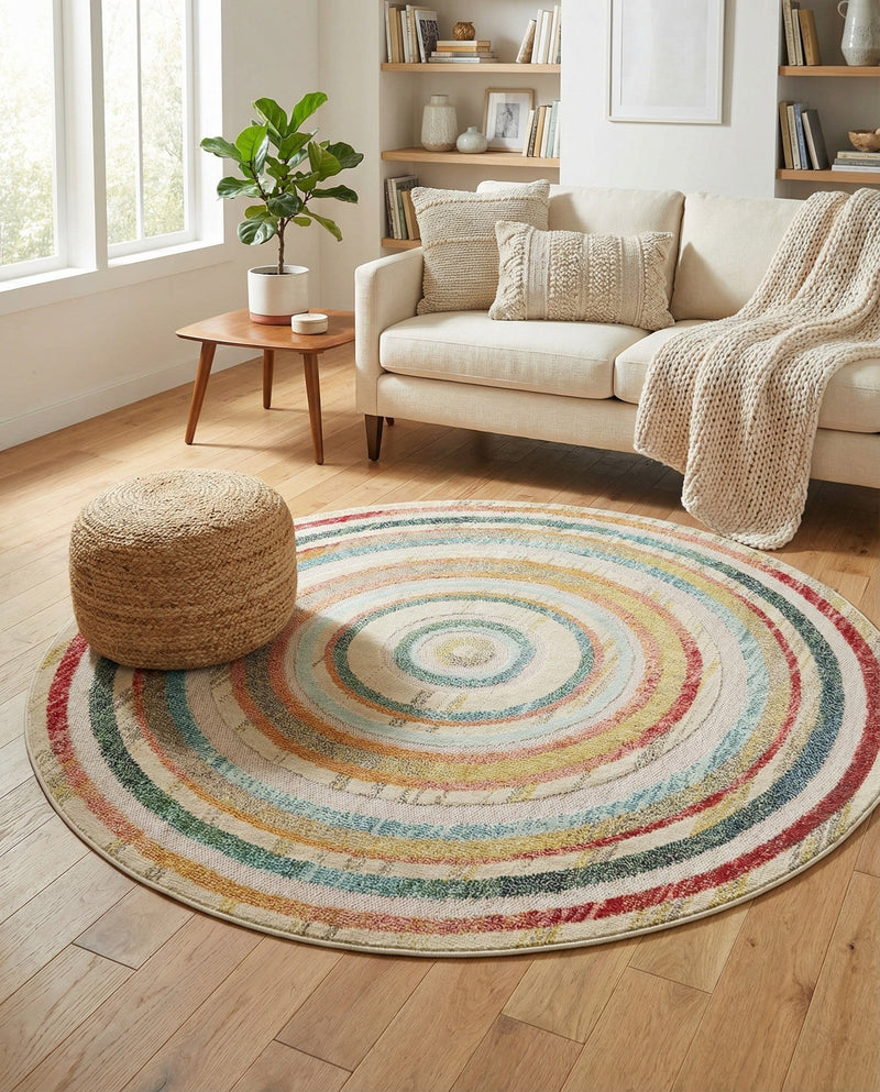 Outdoor Marrakesh Collection Area Rug -  Ouarzazate Round Multi Beige  lifestyle 77