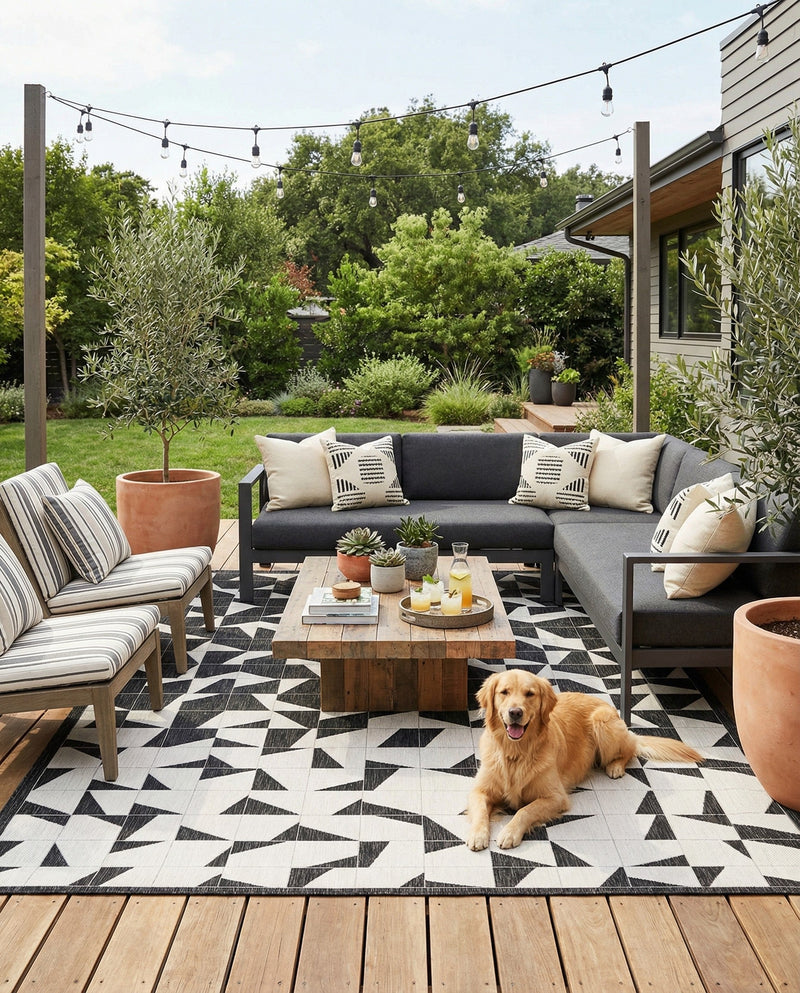 Urban Terrace Collection Area Rug -  Mercer Rectangle Black and White  lifestyle 4