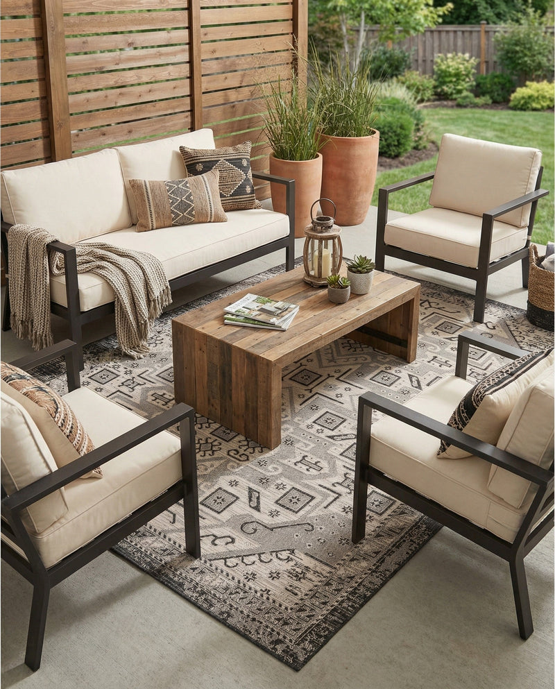 Tribal Terrace Treasures Collection Area Rug - Mayan Marina (Charcoal Gray) Rectangle Charcoal Gray  lifestyle 28