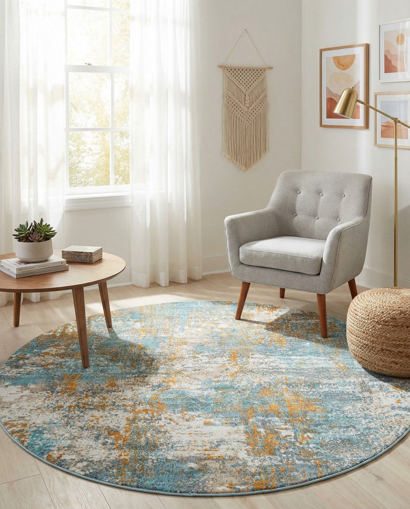 Arcadia Rugs Collection Area Rug -  Nirvana Round Cream Blue  lifestyle 29