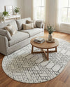 Marrakesh Lattice Collection Area Rug - Casablanca (Ivory Black) Oval Ivory Black  lifestyle 73