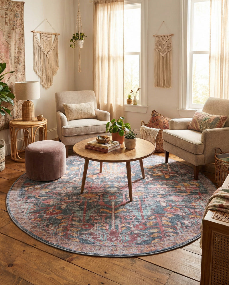 Zahara Oasis Collection Area Rug -  Nador Round Navy Blue  lifestyle 77