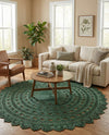 Woven Seaside Jute Collection Area Rug - Coastalhaven (Hunter Green) Round Hunter Green  lifestyle 34