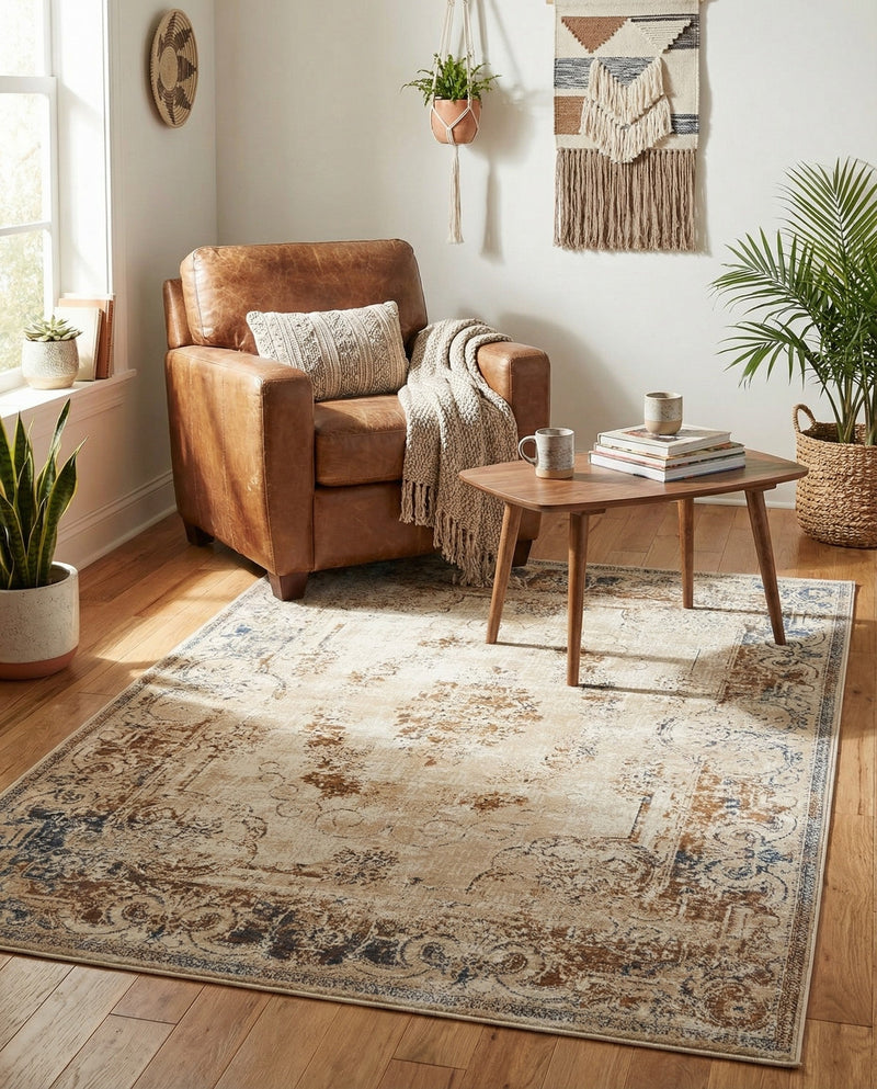 Coastal Manor Collection Area Rug -  Pierpoint Rectangle Blue Cream  lifestyle 20