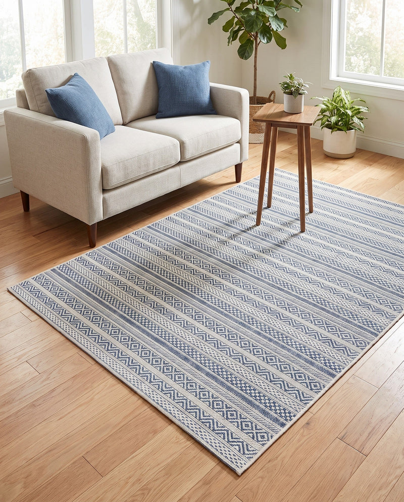 Seaside Stripes Collection Area Rug -  Boardwalk (Light Blue) Rectangle Light Blue  lifestyle 37