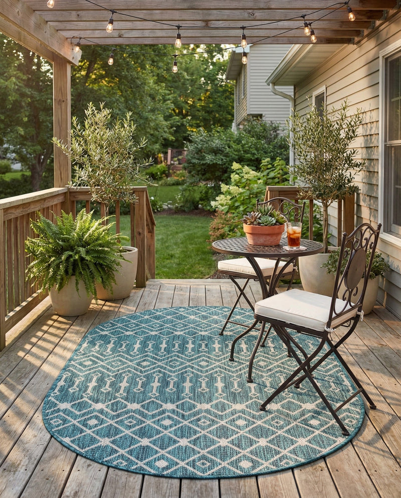 Savannah Pergola Collection Area Rug -  Pergola (Teal) Oval Teal  lifestyle 68