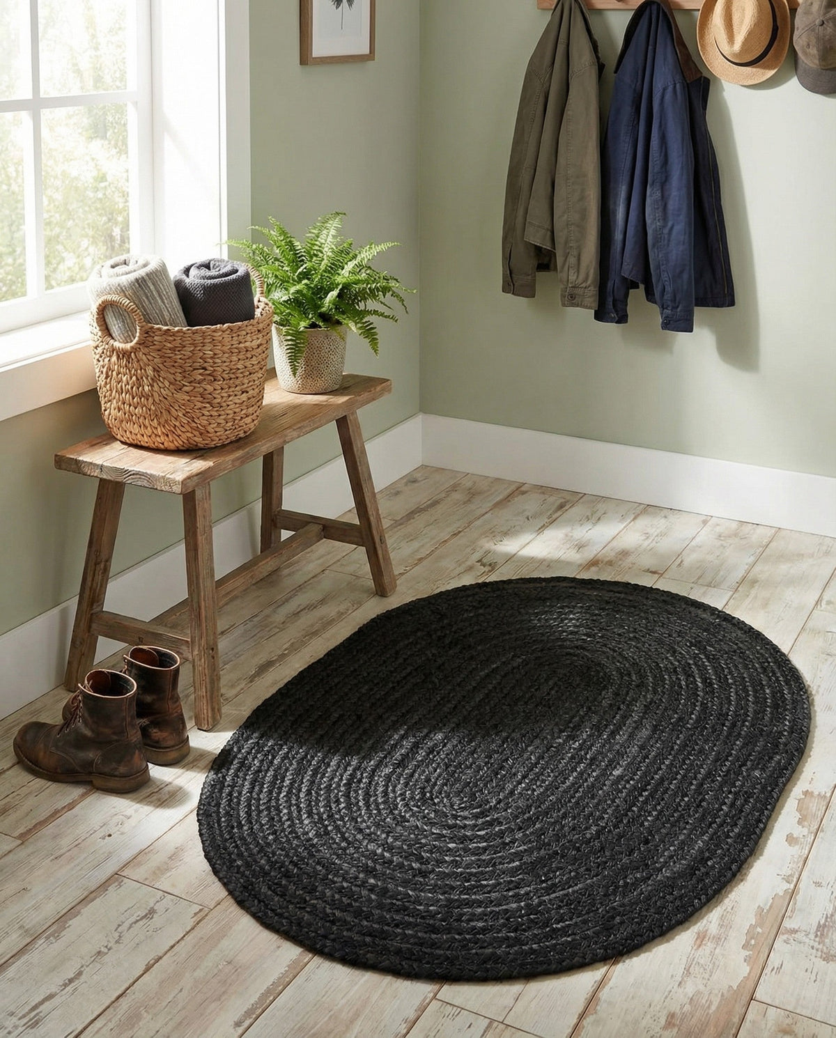 Woven Seaside Jute Collection Area Rug - Martha's Oval Black  lifestyle 112