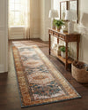 Patio Heritage Collection Area Rug -  Courtyard Runner Navy Blue and Light Pink  lifestyle 72