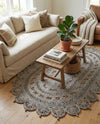 Woven Seaside Jute Collection Area Rug - Coastalhaven (Gray) Oval Gray  lifestyle 10