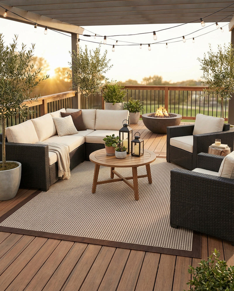 Terrace Fringe Collection Area Rug - Oceanside Rectangle Brown  lifestyle 32