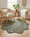 Woven Seaside Jute Collection Area Rug - Nantucket Round Green and White  lifestyle 20