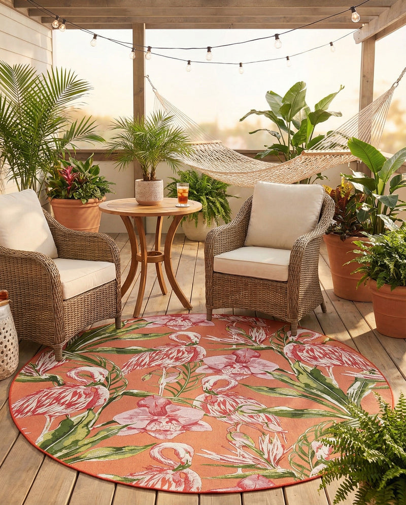 Seaside Blooms Collection Area Rug -  Kyoto Round Coral  lifestyle 59