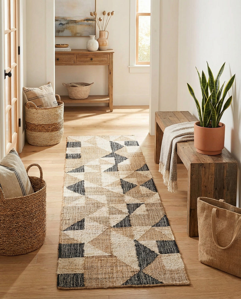 Benares Handwoven Jute Collection Area Rug -  Sarnath Runner Beige and Black  lifestyle 22