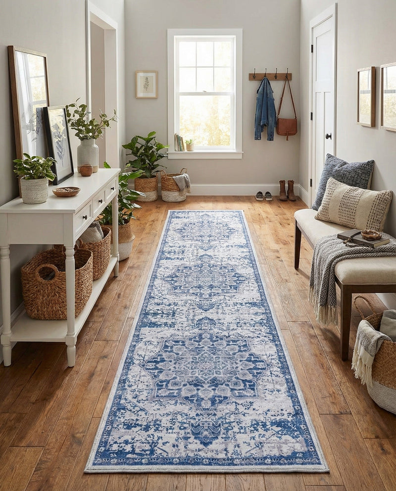 Baroque Era Collection Area Rug - Versailles (Gray Blue) Runner Gray Blue  lifestyle 69
