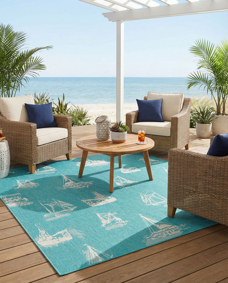 Seaside Haven Rugs Collection Area Rug -  Beachcomber Square Teal  lifestyle 83