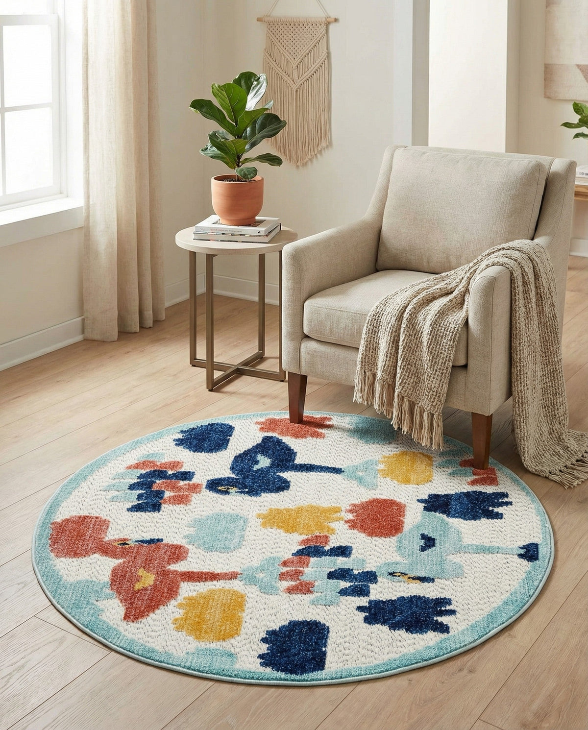 Caribbean Terrace Collection Area Rug -  StLucia Round White  lifestyle 32