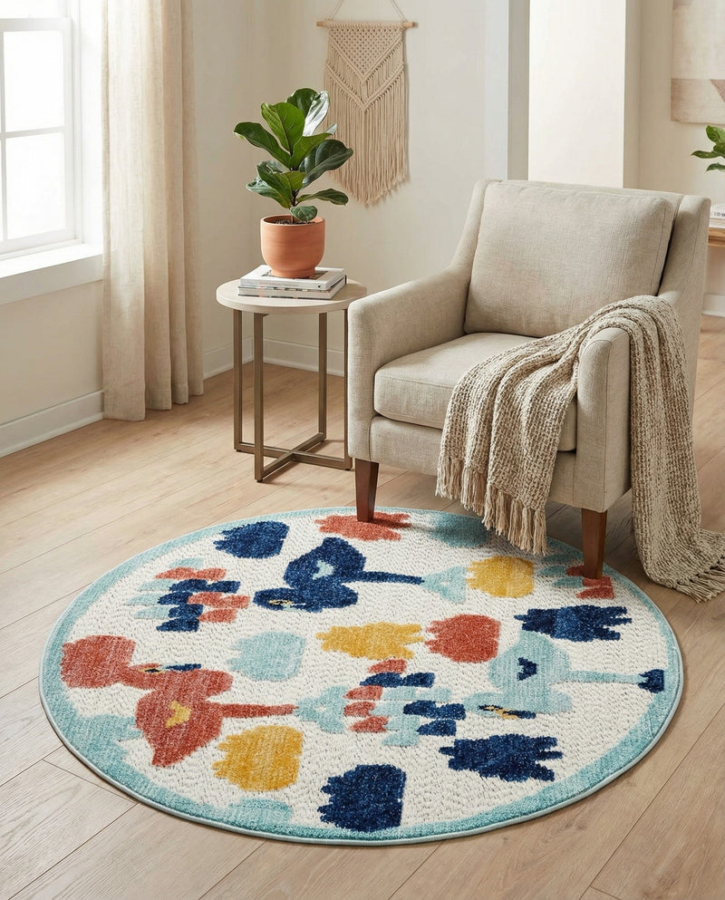 Caribbean Terrace Collection Area Rug -  StLucia Round White  lifestyle 32