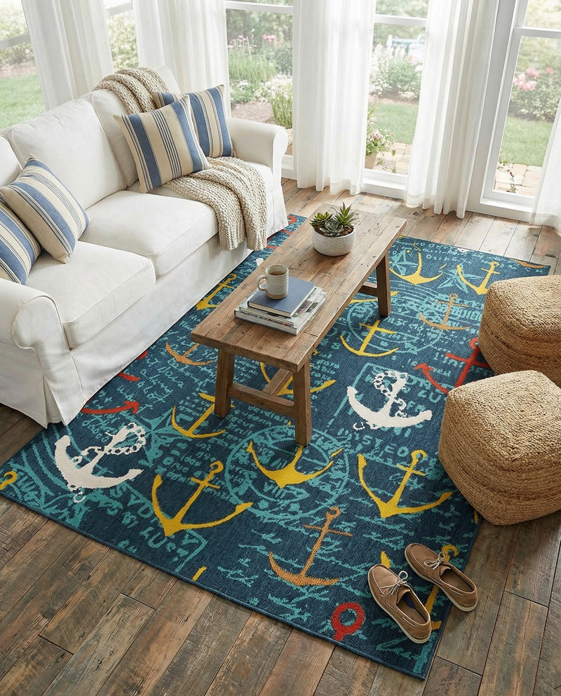 Seaside Haven Rugs Collection Area Rug -  Lighthouse Rectangle Navy Blue  lifestyle 9