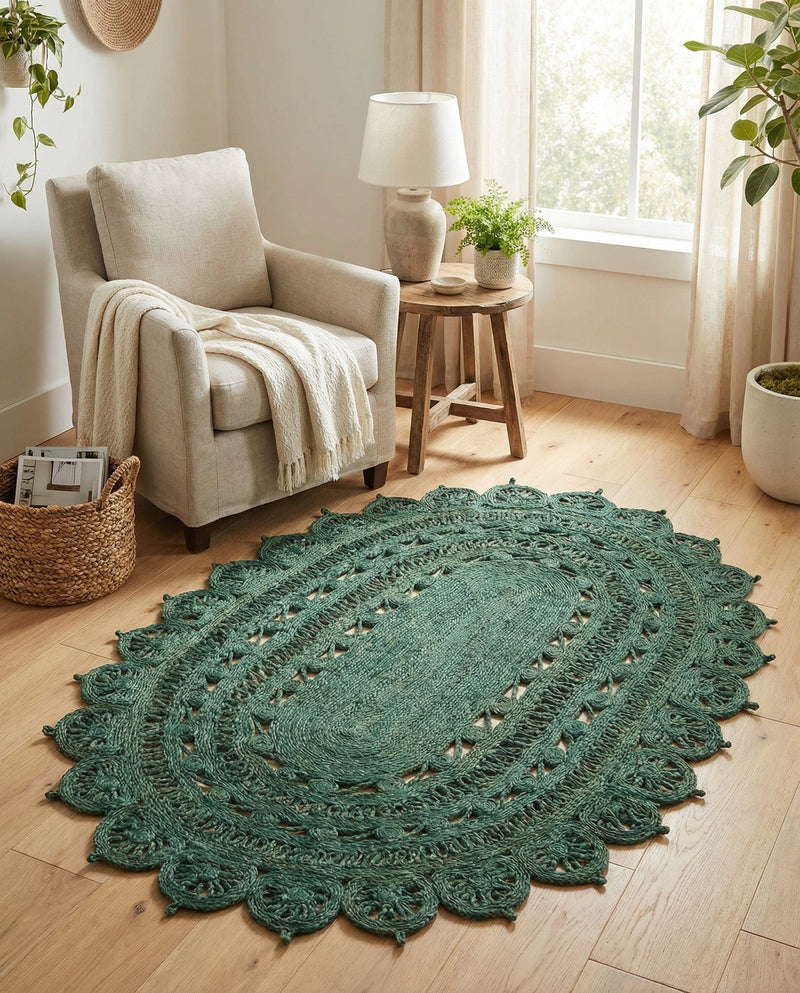 Woven Seaside Jute Collection Area Rug - Coastalhaven (Hunter Green) Oval Hunter Green  lifestyle 27