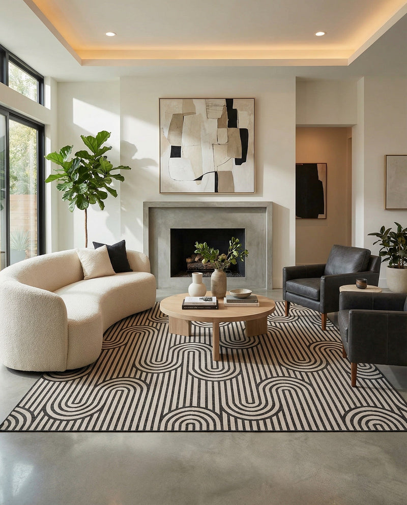 Urban Terrace Collection Area Rug -  Uptown Square Black and White  lifestyle 75