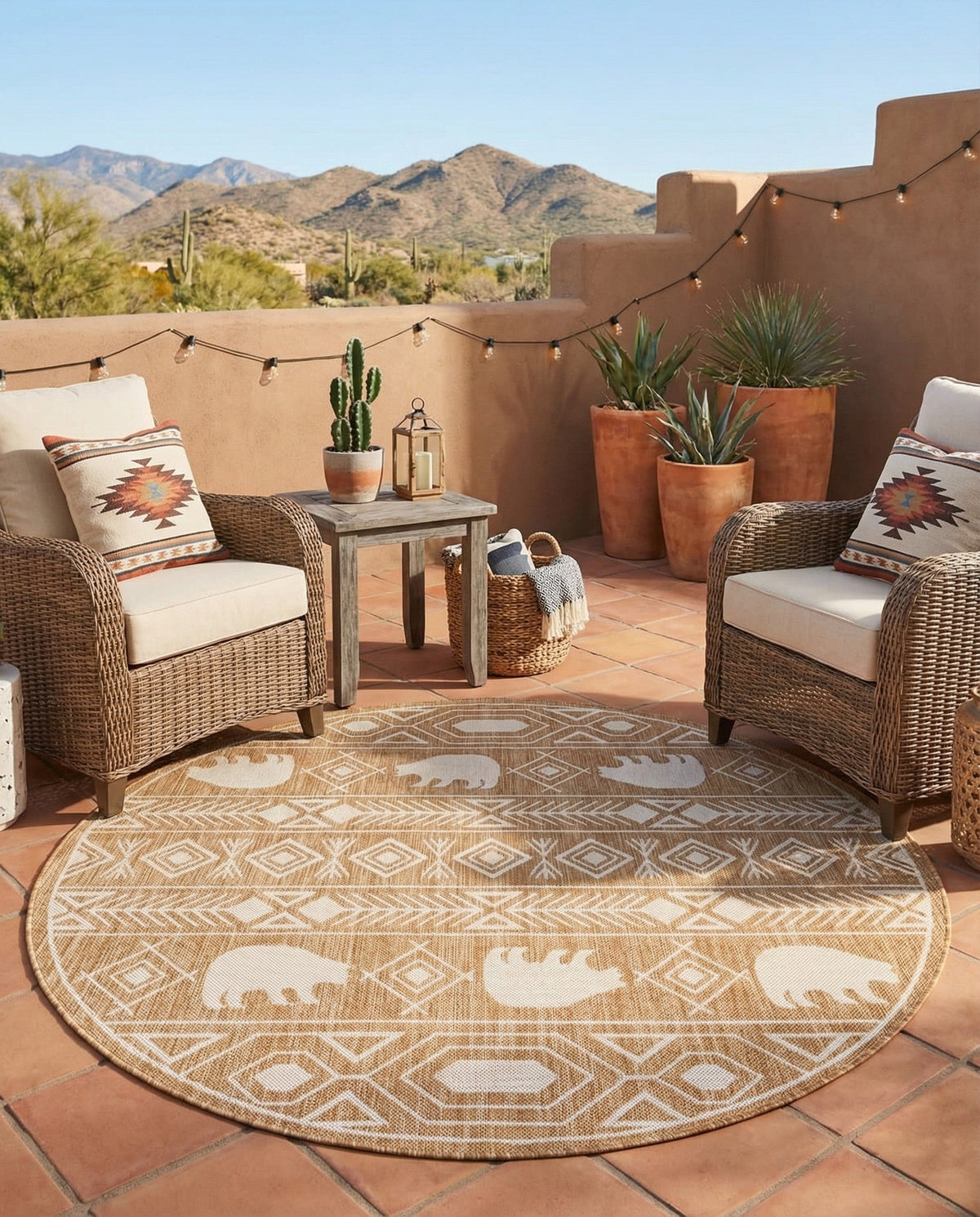 Mesa Oasis Rugs Collection Area Rug - Sundown Round Taupe  lifestyle 130
